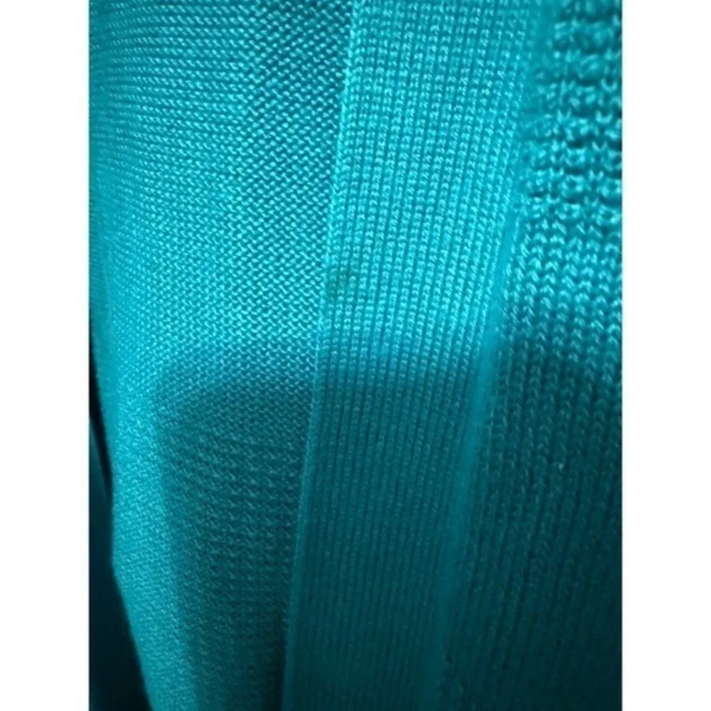 Lands End Teal Blue Cardigan Sweater Knit Stripe Open Front‎ Women 1X 60/40